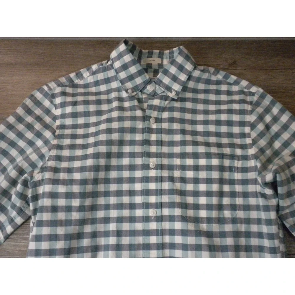 J. Crew Shirt Mens S Green‎ Gray Secret Wash Slim Plaid Button Down Coolmax Prep